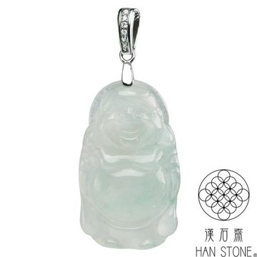 【漢石齋】天然翡翠A貨 小彌勒佛玉佩吊墜 冰種飄花(16*28*6mm)