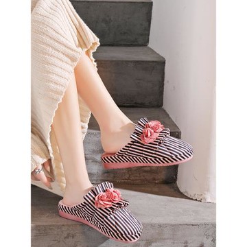 秋冬季坡跟棉拖鞋女居家可愛甜美防滑厚底坡跟軟底家用托鞋家居鞋
