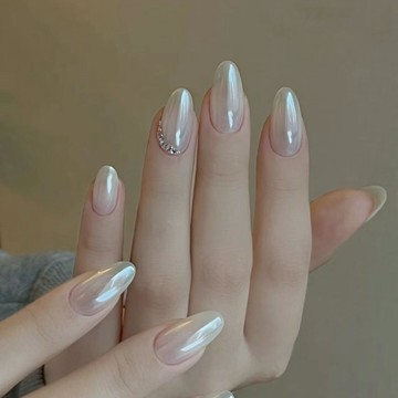 🎀台灣出貨🎀 【極光女神】海莉同款手工穿戴甲爆款網紅白月光珍珠粉海莉珠光