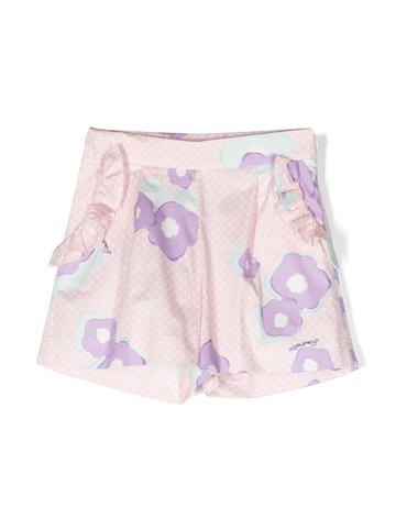 Simonetta - ruffle-detail floral-print shorts - kids - Cotton/Elastane - 8 yrs - Pink