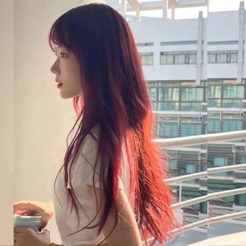 【KEKE】假髮紅色整頂 假髮女 長直髮 齊劉海 自然夏日假髮 全頭套 高溫絲假髮