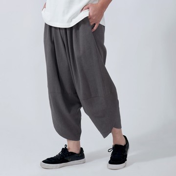 開衩錐形褲 天然棉麻 | 深灰色