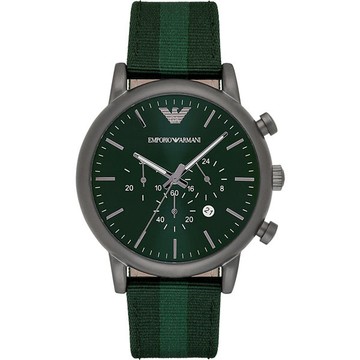 EMPORIO ARMANI 亞曼尼AR1950 經典帆布計時腕錶/綠面46mm｜樂天領券現折★全館特惠中★指定刷卡回饋10%