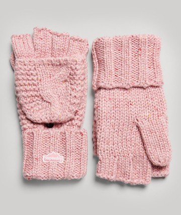 Superdry Women's Women's Cable Knit Gloves Pink / Rose Tweed - Size: One Size Size: 1SIZE