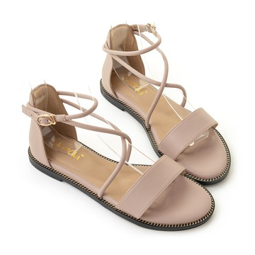 (34.37最後一雙)《回頭率女神2.0》維也納繞帶一字涼鞋 粉紫 GW18-666PL