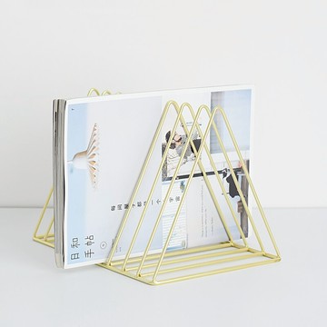 北歐風簡約三角桌面收納架創意書立雜志書報架鐵藝9格金屬置物架1入