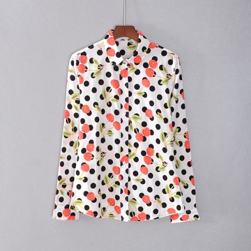 女裝甜美瑞麗長袖polo領波點印花襯衫氣質上衣服顯瘦潮