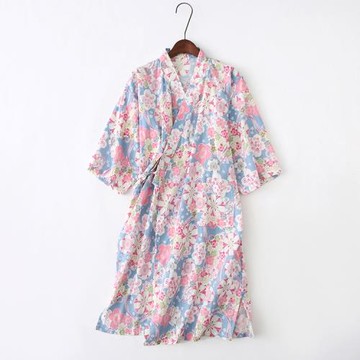 春夏日本女士純棉紗布和服睡裙睡袍浴衣睡衣家居服和風櫻花汗蒸服