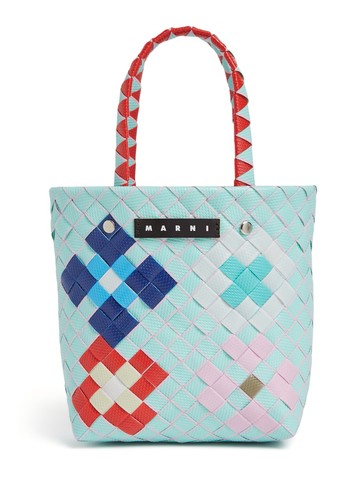 Color Block Woven Basket Bag W/ Logo