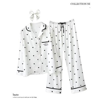 字母愛心冰絲睡衣夏女薄款2025新款長袖套裝高級感禮物家居服6817