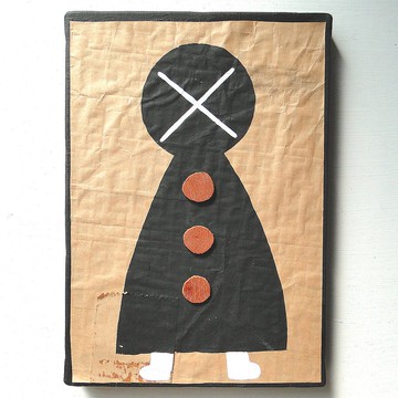 復古皺巴巴的藝術原畫帆布繪畫皮革鈕扣米色 No12