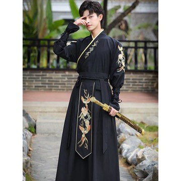原創俠客漢服男裝古裝中國風刺繡黑色魏晉武俠風套裝古代劍客衣服