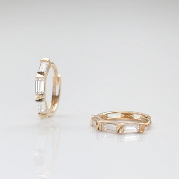 14K 方鑽耳扣耳環 (內徑 8 mm) (單個)  洗澡免摘 碰水不褪色