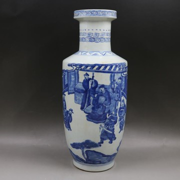 清康熙年制青花人物棒槌瓶仿古老貨瓷器家居擺件古董古玩瓷器收藏1入