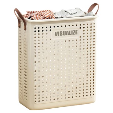 德利生活 可折疊髒衣收納籃 奶油色  中款滑輪款