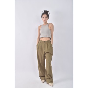 (S) 高腰質感綠色長褲二手衣