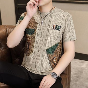 2024夏季新款潮牌高端男士t恤短袖時尚個性設計感痞師印花上衣服