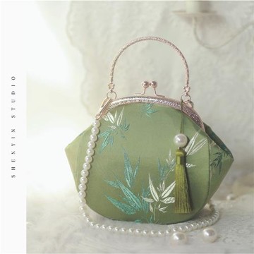 神隱原創柳葉青新中式國風漢服斜挎手提包旗袍包包復古風口金包
