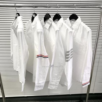 新款TB經典款紅白藍織帶色織條紋袖標修身休閑純棉牛津紡襯衣襯衫