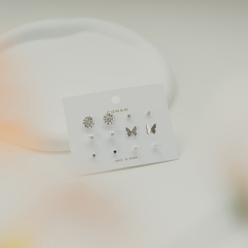 小雛菊珍珠蝴蝶設計組合式耳針式耳環