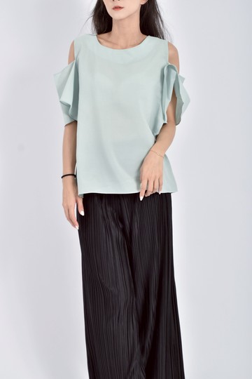 (S) style pink韓牌質感露肩薄荷綠色短袖上衣