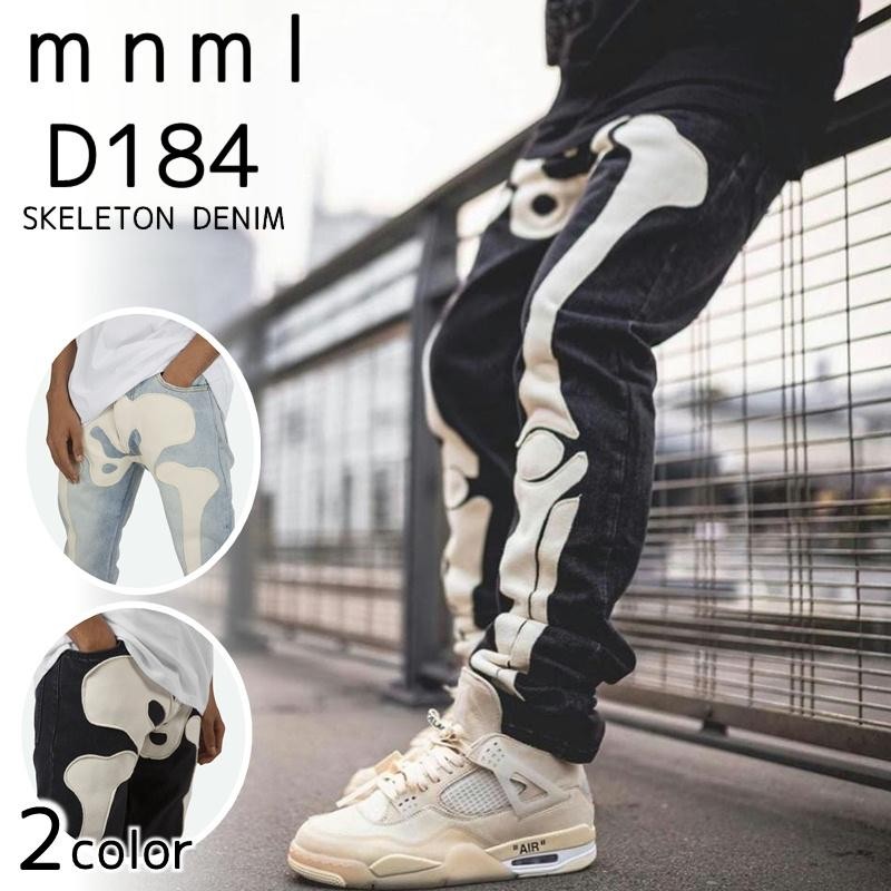 MNML ミニマル スケルトン デニム D184 SKELETON DENIM ドクロ ハロウィン mnml 韓国 ファッション 裾ジップ ストレッチ  メンズ [衣類] | LINEブランドカタログ