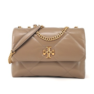 TORY BURCH KIRA 納帕皮革菱格紋翻蓋側背/肩背包(橡木灰)
