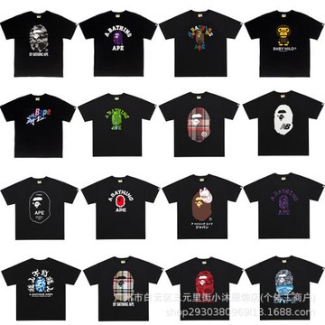 跨境外貿潮牌短袖男字母印花美式街頭純棉寬松情侶休閑t恤半袖衫