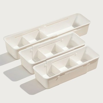 可伸縮分隔廚房抽屜整理收納盒  3個  白色