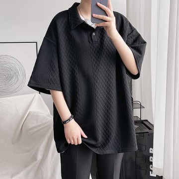 男士短袖t恤polo衫夏季高端潮牌提花上衣高級感慵懶風翻領體恤男