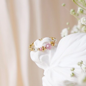 愛情 x 粉碧璽 月光石 紅紋石 粉 黃銅 K金【阿爾貝羅貝洛】 線戒