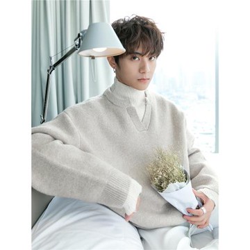 CHICERRO西西里男裝韓系冬季慵懶風簡約潮牌高領高級感假兩件毛衣