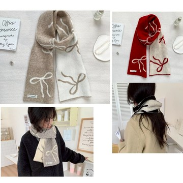 圍巾 蝴蝶結圍巾 韓系圍巾 羊毛混紡 保暖圍巾 羊毛圍巾 加厚圍巾 秋冬圍巾 加厚保暖 拚色 台灣賣家 台灣出貨