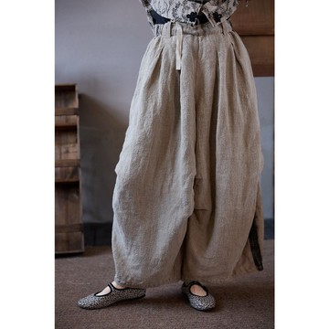 侘寂亞麻重工古董寬松顯瘦花苞休閒褲