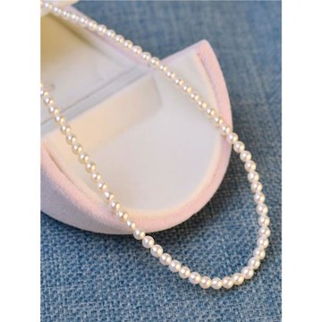 3-4mm天然淡水強光迷你baby小圓珍珠項鏈細鎖骨項鏈頸鏈女925純銀