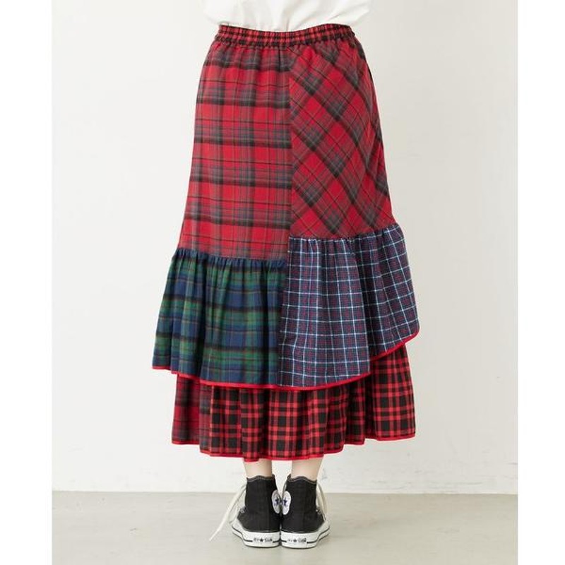 スカート ミルクフェド PLAID PATCHWORK SKIRT チェック柄 パッチ