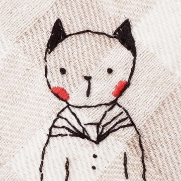 純手工刺繡方巾、手帕-水手羞羞貓