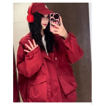春秋款多巴胺穿搭vintage戶外機能工裝美式防風防水沖鋒衣外套女