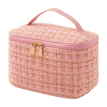 小香風化妝包 手提收納包 20x14.5x13cm  粉色  1個