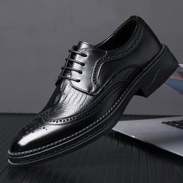 卡帝樂鱷魚布洛克皮鞋男時尚英倫商務正裝結婚新郎鞋西裝伴郎發