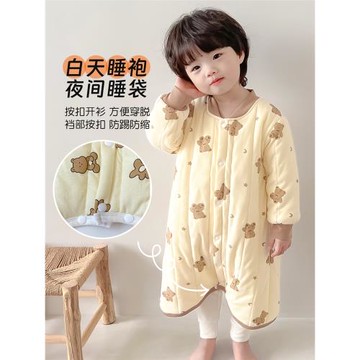 兒童睡袍冬季寶寶防著涼睡衣加厚夾棉防踢被嬰兒睡袋護肚連體長袍