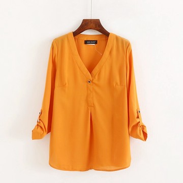 V領九分袖雪紡襯衫 夏季新款寬松休閑女套頭打底衫小衫上衣M/10-4