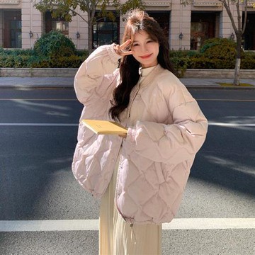 【巴黎精品】真 羽絨90%鴨絨 羽絨外套鴨絨夾克-領口羅紋拼接菱格羽絨服女外套2色a1ii40