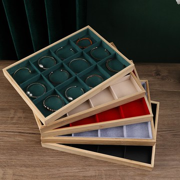 竹木12格手鐲手鏈收納盤文玩格子吊墜24格展示盤小飾品擺放盤