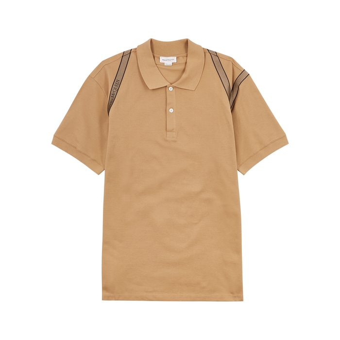 Alexander McQueen Camel Harness Piqué Cotton Polo Shirt