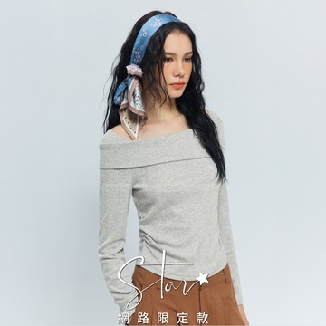 STAR 方領木耳邊造型抽皺修身上衣