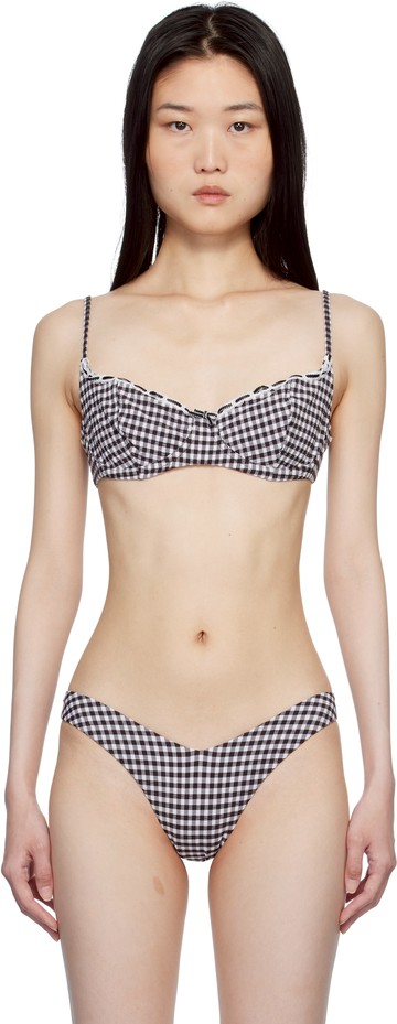 Frankies Bikinis 黑色 & 白色 Cola Gingham Underwire 比基尼上装