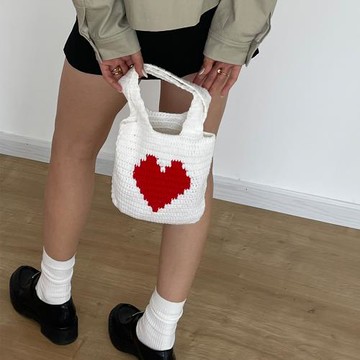 【純手工】ADoOr 2色可愛愛心迷你手拎包媽媽手工鉤織歐美Ins毛線