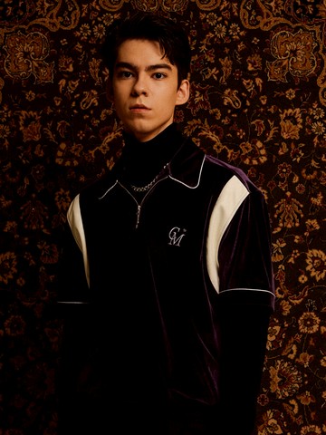 Leather-Trimmed Velour Zip Polo_Purple