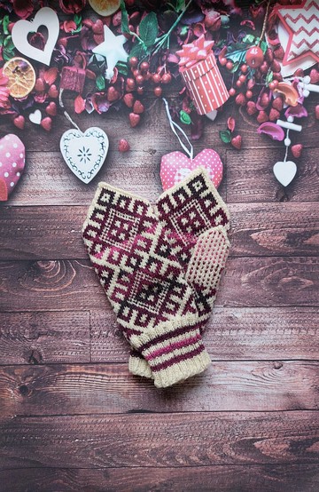 女士手工羊毛針織手套，圖紋設計，極致保暖